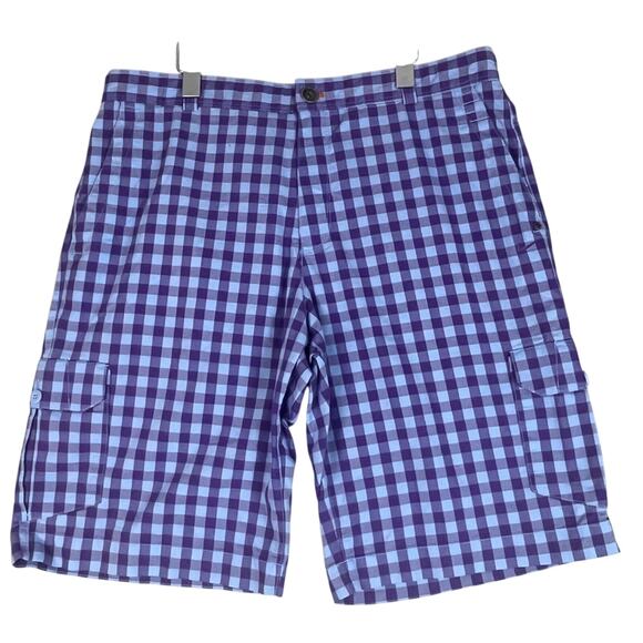 NIKE Golf Flat Front Cargo Shorts Mens 36 Blue Purple Check Preppy Spring 11” - Picture 1 of 9